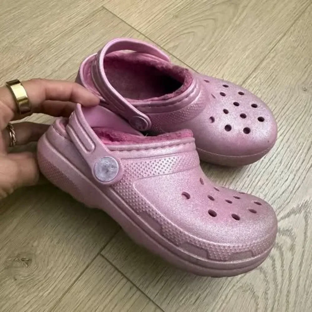 Crocs Classic Lined Pink Glitter Clogs Size C10